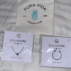 Pura Vida jewelry club silver and Turquoise necklace and ring size 7
